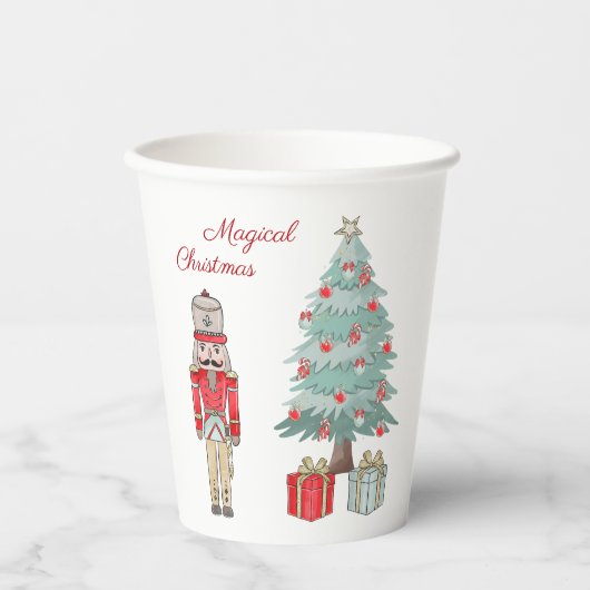 Notenkraker, Kerstboom & Cadeaus Papieren Bekers (Voorkant)