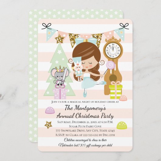 Notenkraker Kerstfeest Uitnodigingen Bruinharige (Voorkant / Achterkant)