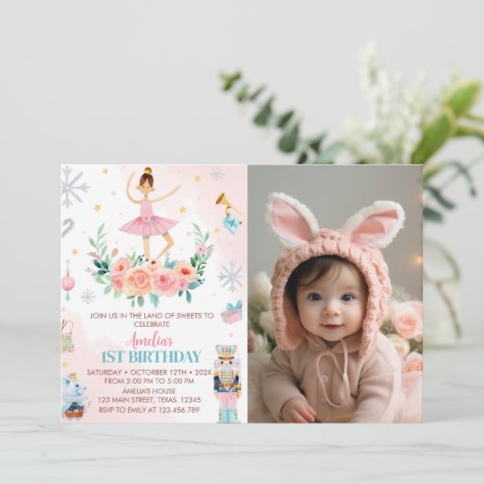 Notenkraker Kerstmis Verjaardag Foto uitnodiging (Staand voorkant)