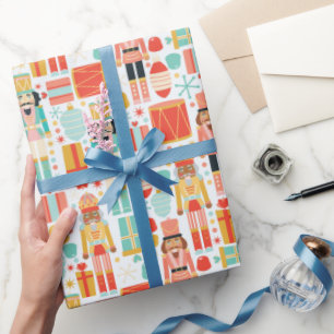 Notenkraker Kleurrijk Modern Kerstpatroon Cadeaupapier