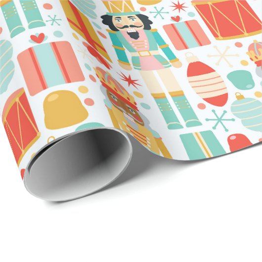 Notenkraker Kleurrijk Modern Kerstpatroon Cadeaupapier (Rol Hoek)