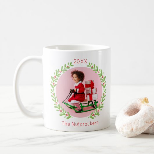 Notenkraker Krans Kerstfoto Koffiemok (Met donut)