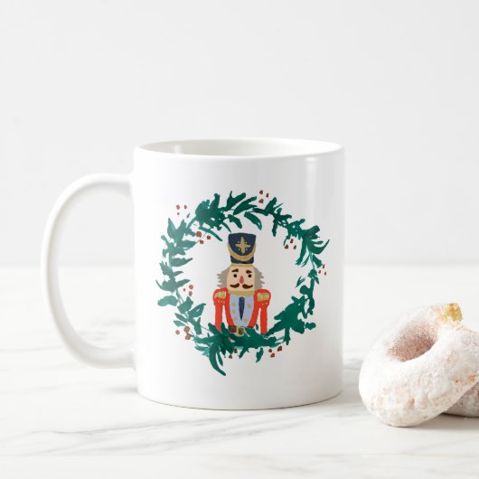 Notenkraker Krans Schilderij Kerst Koffie Mok (Met donut)