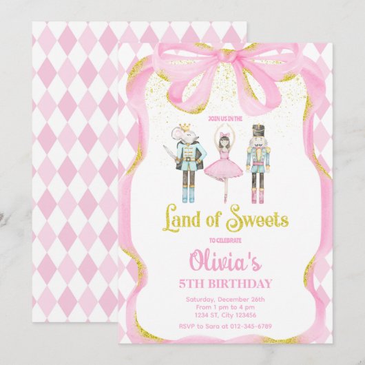 Notenkraker Land van snoepjes Fairy Pink Uitnodigi Kaart (Voorkant / Achterkant)