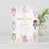 Notenkraker Land Van Snoepjes Fee Roze Uitnodiging (Staand voorkant)