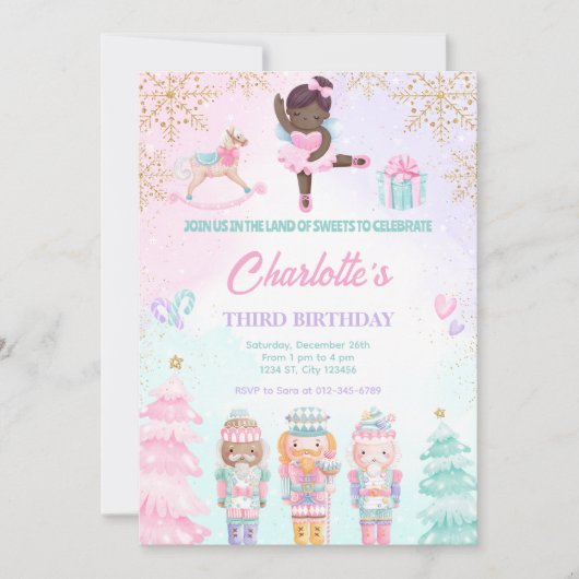 Notenkraker Land Van Snoepjes Fee Roze Uitnodiging (Voorkant)