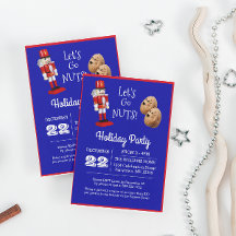 Notenkraker Let's Go Nuts Blue Holiday Invitation