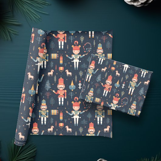Notenkraker Marine Blauw Feestelijke Kerstmis Cadeaupapier