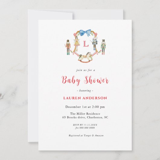 Notenkraker Monogram kam Kerst Baby shower Kaart (Voorkant)