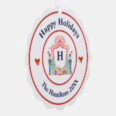 Notenkraker Monogram Kerst Ornament Kaart (Rechts)