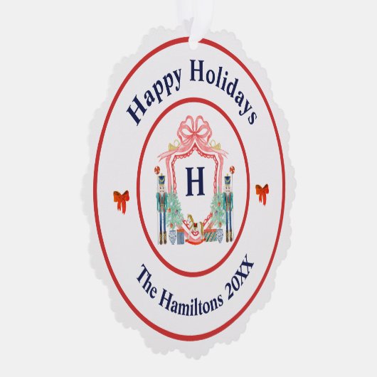 Notenkraker Monogram Kerst Ornament Kaart (Rechts)