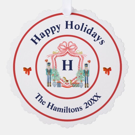 Notenkraker Monogram Kerst Ornament Kaart (Voorkant)