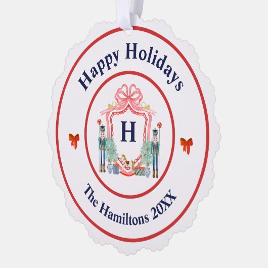 Notenkraker Monogram Kerst Ornament Kaart (Links)