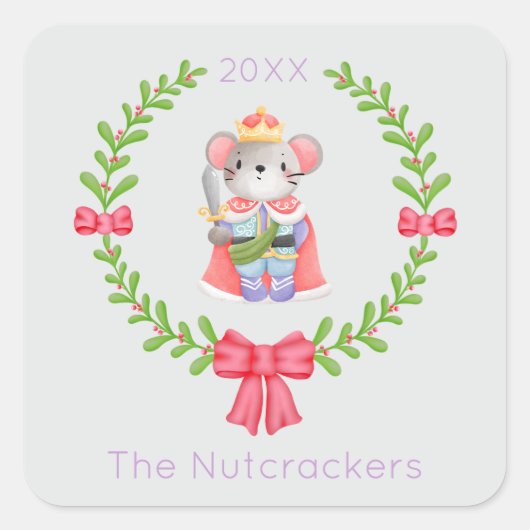 Notenkraker Muis Koning Kerstmis Vierkante Sticker (Voorkant)