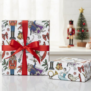 Notenkraker Muizenkoning Ballerina Kerstpatroon Cadeaupapier