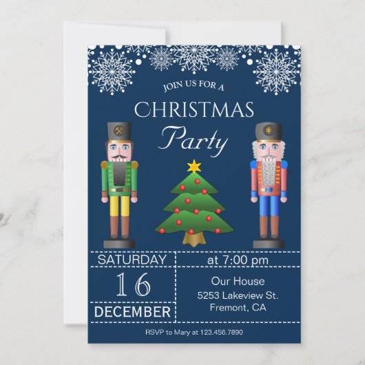 Notenkraker | Navy Blue Kerstfeest uitnodiging (Voorkant)