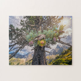 Notenkraker op steenpijnboom op zoek naar kegels legpuzzel