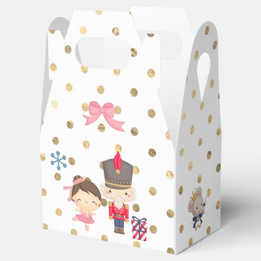 Notenkraker op witte en gouden polka dot bedankdoosjes (Geopend)