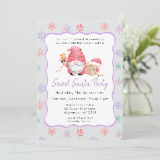 Notenkraker Pastel Christmas Secret Santa Party Kaart (Staand voorkant)