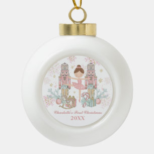 Notenkraker Pastel Roze Ballet Baby Eerste Kerst Keramische Bal Ornament