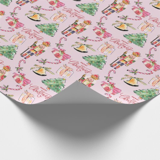 Notenkraker pastel roze  schets Kerst Cadeaupapier (Hoek)