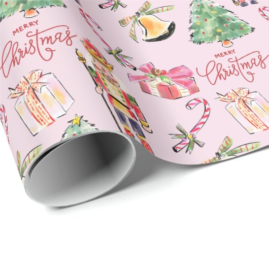 Notenkraker pastel roze  schets Kerst Cadeaupapier (Rol Hoek)