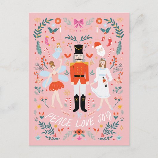 Notenkraker Peach Peace Love Joy Christmas Briefka Briefkaart (Voorkant)
