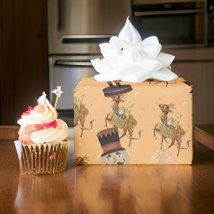 Notenkraker Perzik Gouden Sneeuwvlokken Cadeaupapier