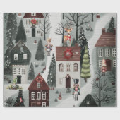 Notenkraker Rendier Village Kerstmis Cadeaupapier (Vlak)