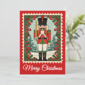 Notenkraker | Retro Postzegel Kerstkaart (Staand voorkant)