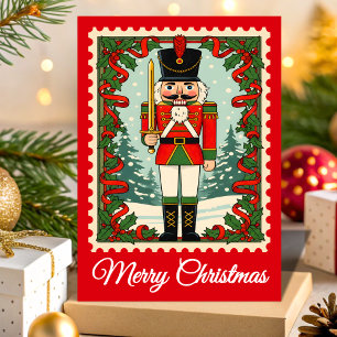 Notenkraker Retro Postzegel Kerstmis Feestdagen Kaart