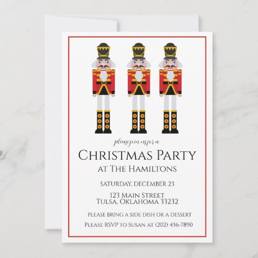 Notenkraker rode streep Kerstmis Party uitnodiging (Voorkant)
