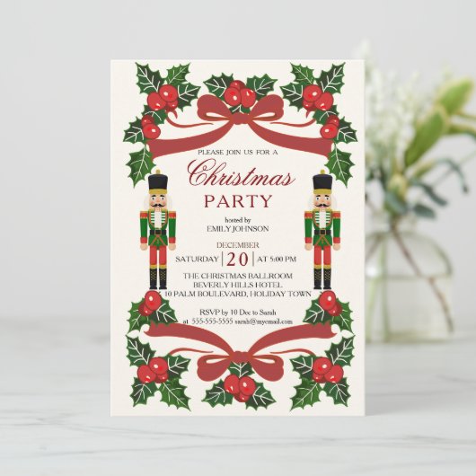 Notenkraker rode strik kerstfeest kaart (Staand voorkant)