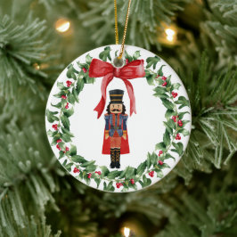 Notenkraker Rode strik Krans Kerstboom Decor Keramisch Ornament