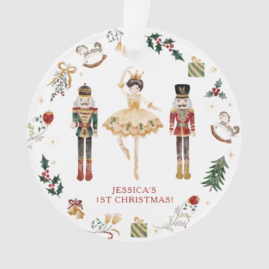 Notenkraker rood en goud ballerina eerste Kerstmis Ornament (voorkant)