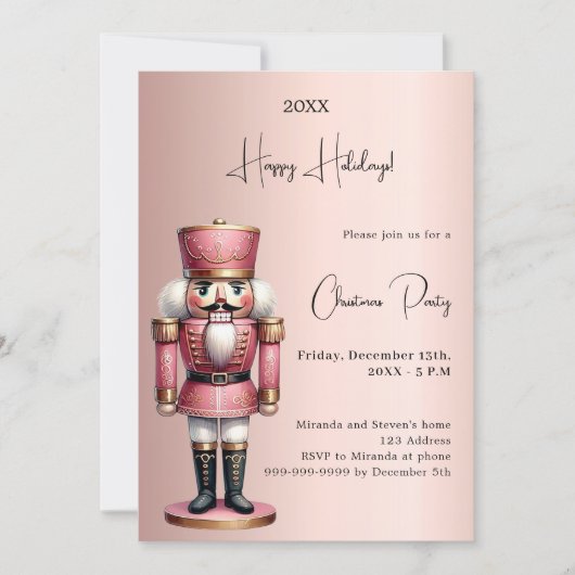 Notenkraker roos gouden kerstfeest kaart (Voorkant)