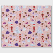 Notenkraker Roze Ballerina's Witte Kerstbomen Cadeaupapier (Vlak)