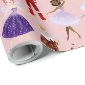 Notenkraker Roze Ballerina's Witte Kerstbomen Cadeaupapier (Rol Hoek)