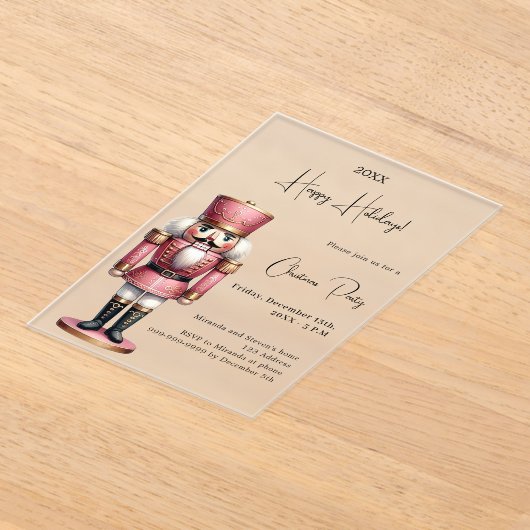 Notenkraker roze bevroren kerstfeest acryl uitnodigingen (Laagn)