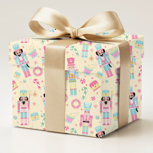 Notenkraker Roze Blauw Geel Kerstpatroon Cadeaupapier