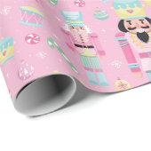 Notenkraker Roze Blauwe Kerst Feestdagen Cadeaupapier (Rol Hoek)