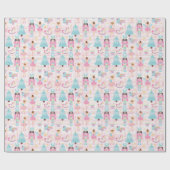 Notenkraker Roze Blauwe Kerstballerina Cadeaupapier (Vlak)