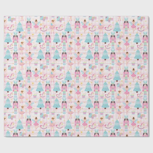 Notenkraker Roze Blauwe Kerstballerina Cadeaupapier (Vlak)