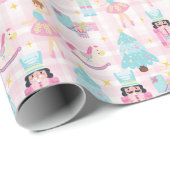 Notenkraker Roze Blauwe Kerstballerina Cadeaupapier (Rol Hoek)