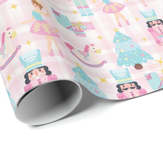 Notenkraker Roze Blauwe Kerstballerina Cadeaupapier (Rol Hoek)