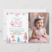 Notenkraker roze fee verjaardag foto uitnodiging (Voorkant)