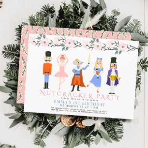 Notenkraker Roze Kerstmis Bloemen 1e Verjaardag Kaart