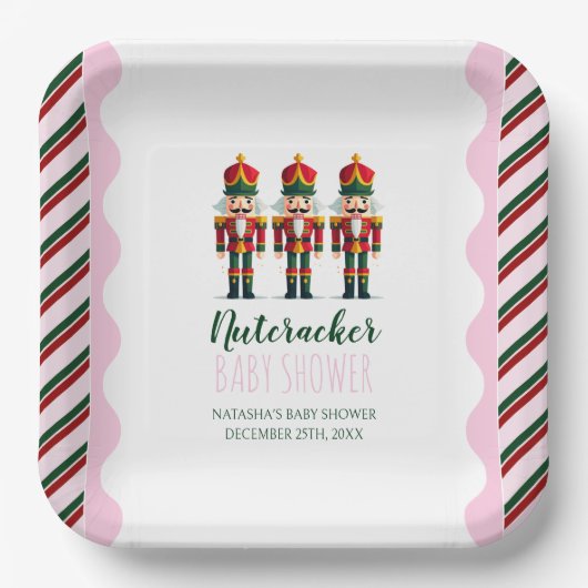 Notenkraker Roze Meisje Kerst Baby shower Papieren Bordje (Voorkant)
