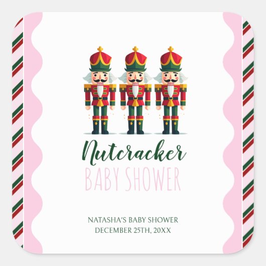 Notenkraker Roze Meisje Kerst Baby shower Vierkante Sticker (Voorkant)