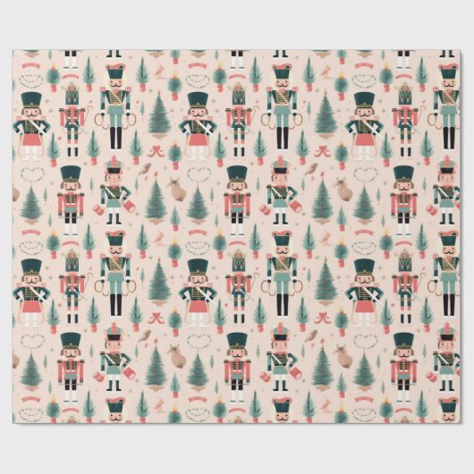 Notenkraker Roze Mint Kerstmis Cadeaupapier (Vlak)